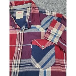 Levi's Western Pearl Snap‎ Shirt L Plaid Long Sleeve Cowboy Ranch Rodeo American